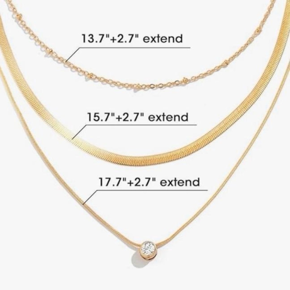 3 Layer Necklace Round Gold Diamond Pendant Dainty Choker Chain Layered Set - Picture 5 of 5